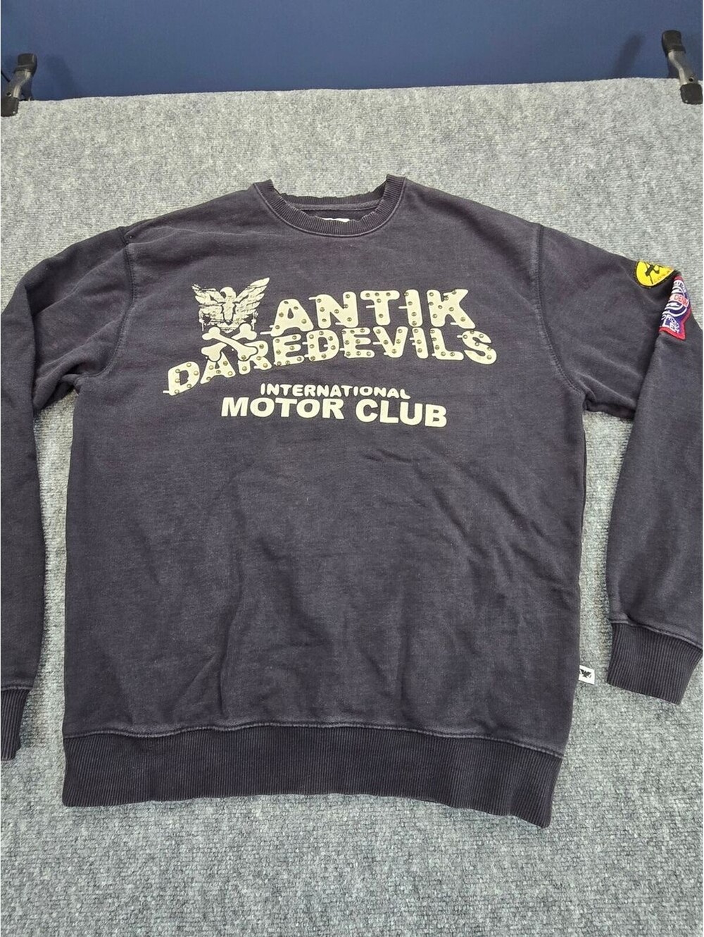 Antik Denim Gallery Sweatshirt Mens XL Black Motor Club Y2K Biker Crewneck
